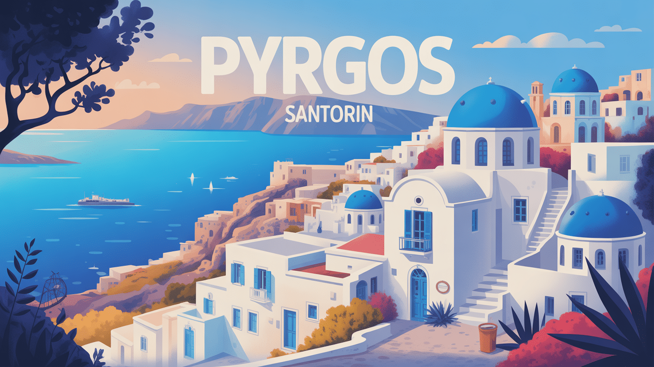 Illustration village authentique santorini pyrgos village