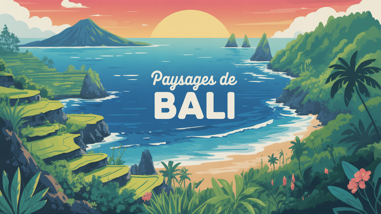 illustration panoramique bali paysage emblématique