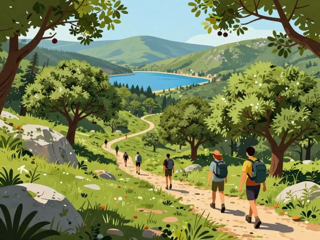 randonneurs autour du barrage de la verne