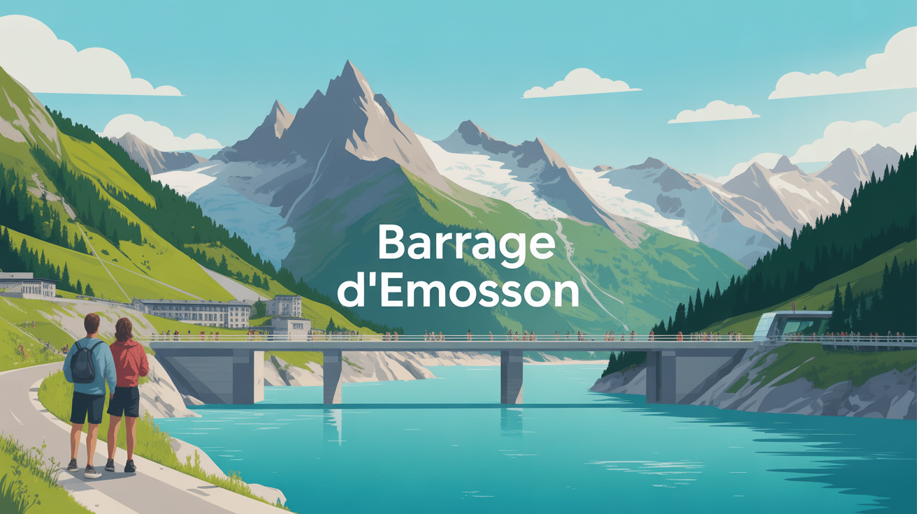 barrage d'Emosson avec lac et montagnes