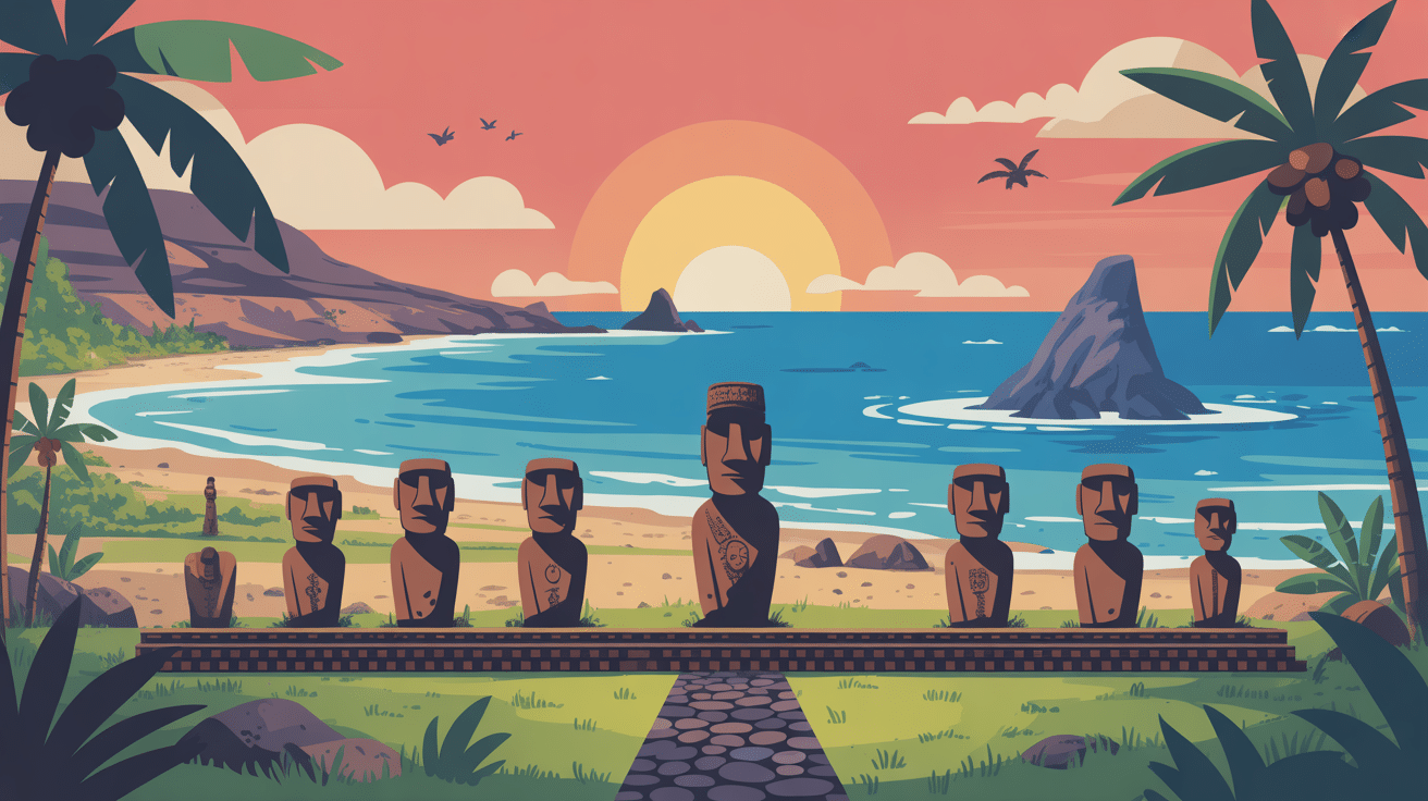 Illustration lumineuse du village Hanga Roa Island sur l’île de Pâques