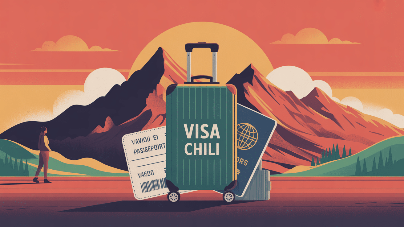 illustration visa chili valise passeport andes
