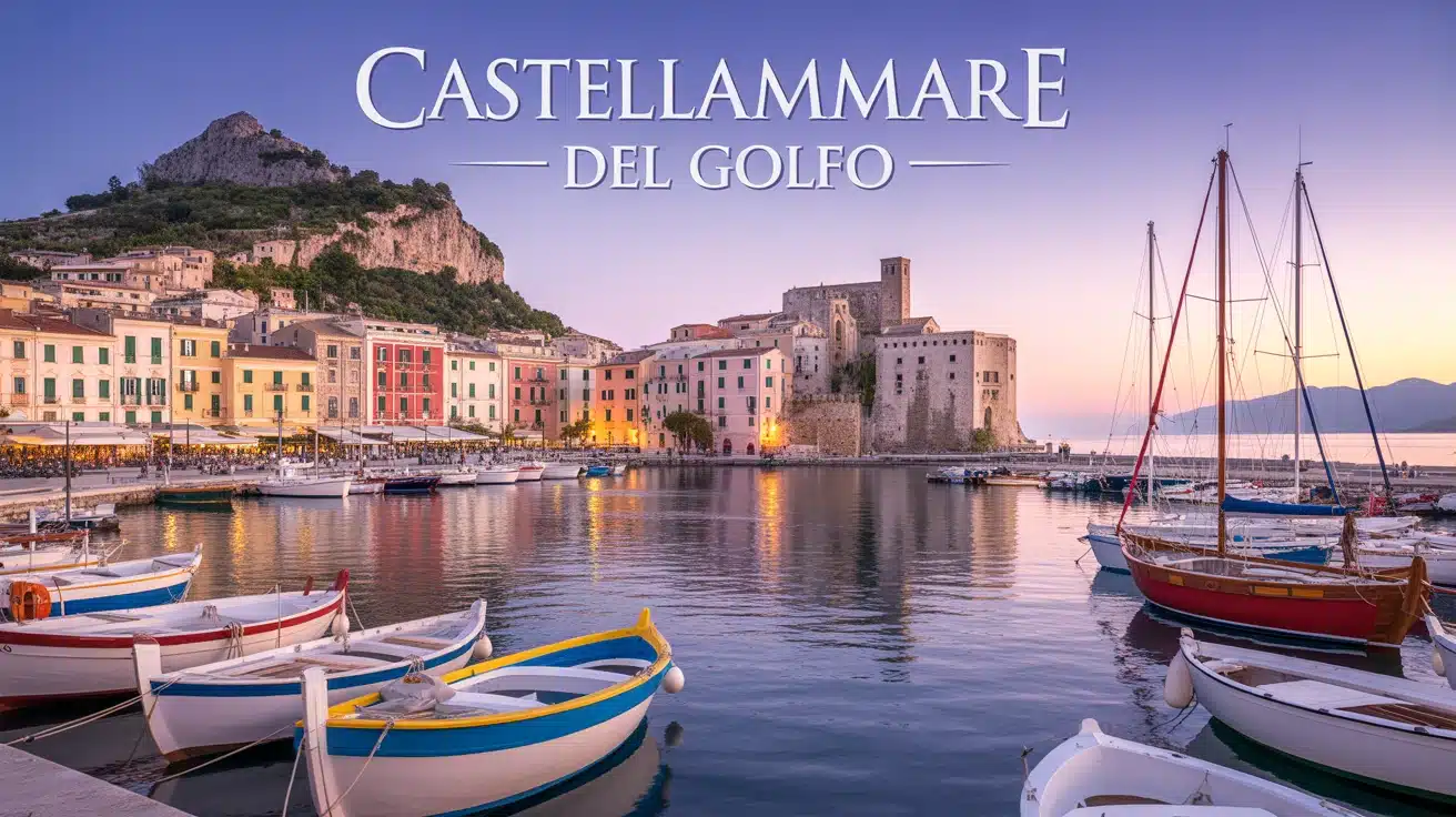 Vue vectorielle de Castellammare del Golfo avec port et château