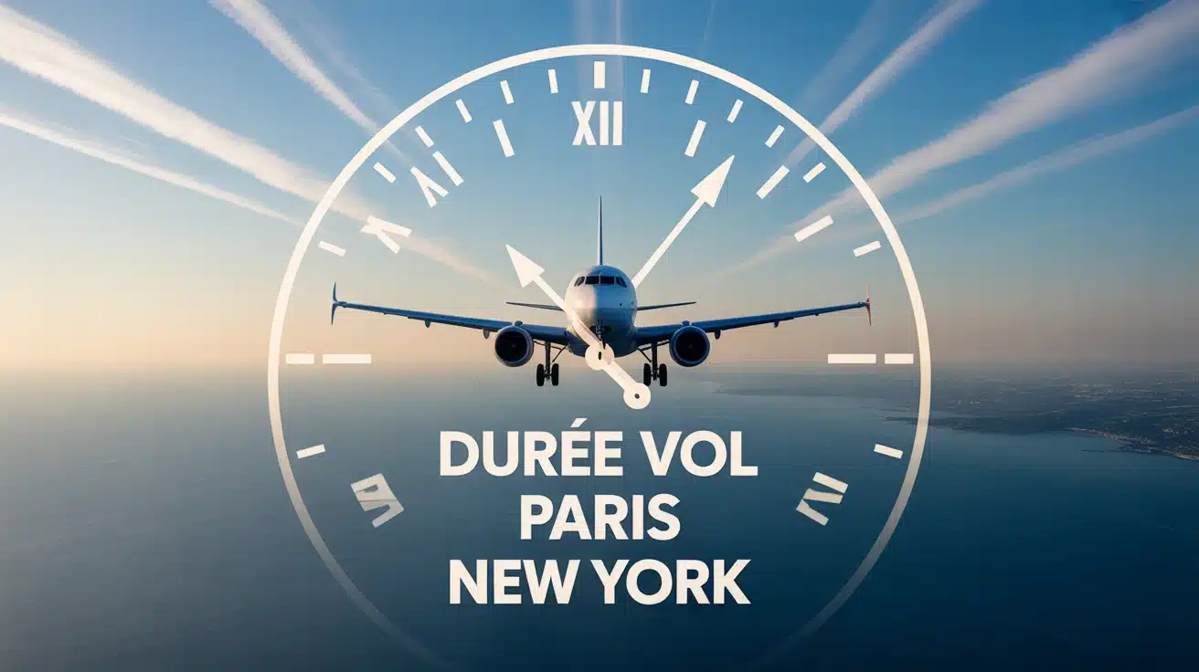 illustration durée vol Paris New York avion et vent jet