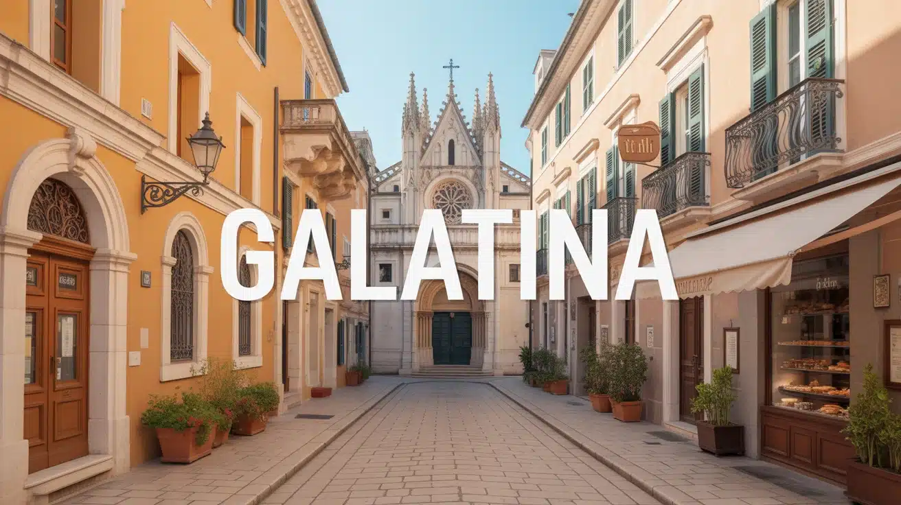 Illustration colorée de Galatina avec basilique gothique et ruelles pavées