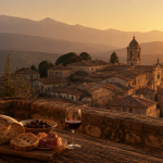 Vue dorée sur Altomonte pain vin église