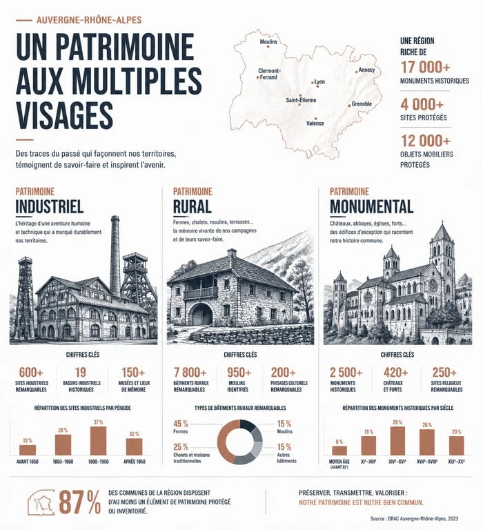 Infographie sur la diversité et la préservation du patrimoine rhônalpin