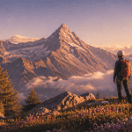 Mont Viso au lever du soleil avec randonneur