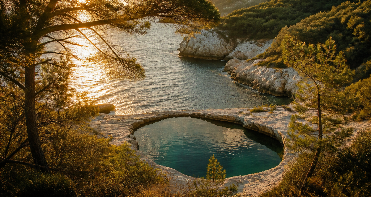Thassos crique Giola au coucher de soleil