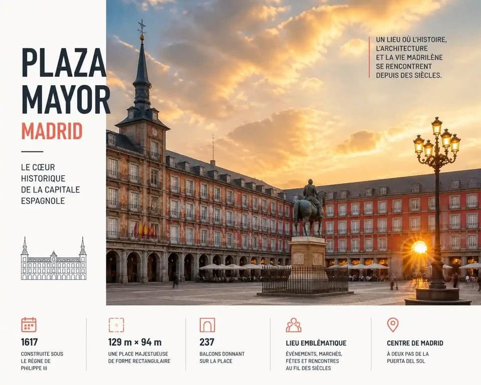 Week end Madrid : vue panoramique de la Plaza Mayor au coucher du soleil