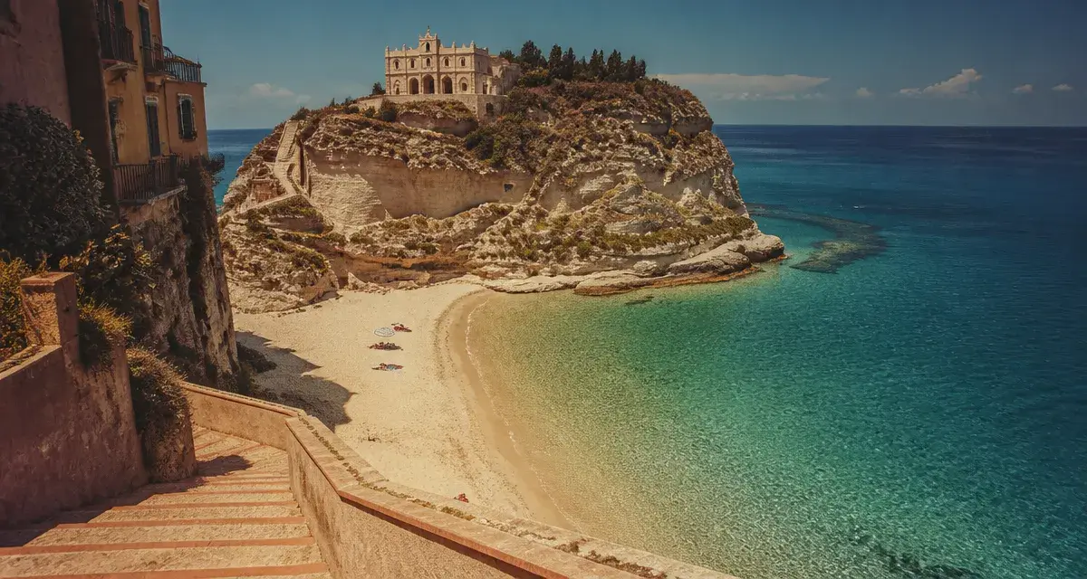 Tropea plage : sable blanc, eau turquoise et falaises de Santa Maria dell’Isola