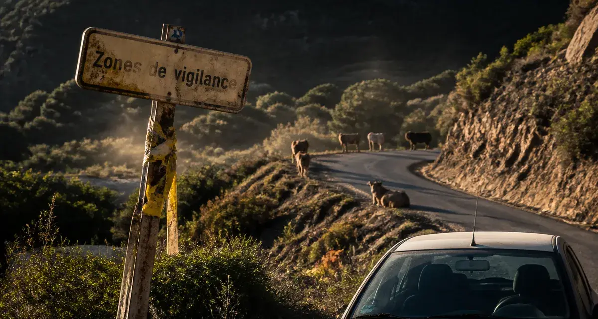 Ville la plus dangereuse de corse : panneau Zones de vigilance et route corse