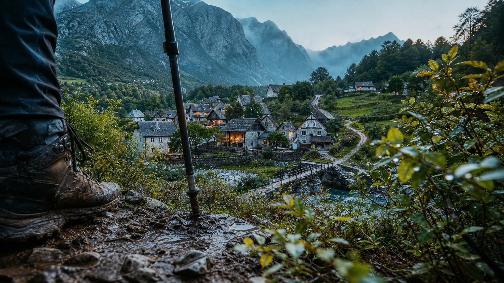 Theth Albania : sentier vers le village, rivière et montagnes