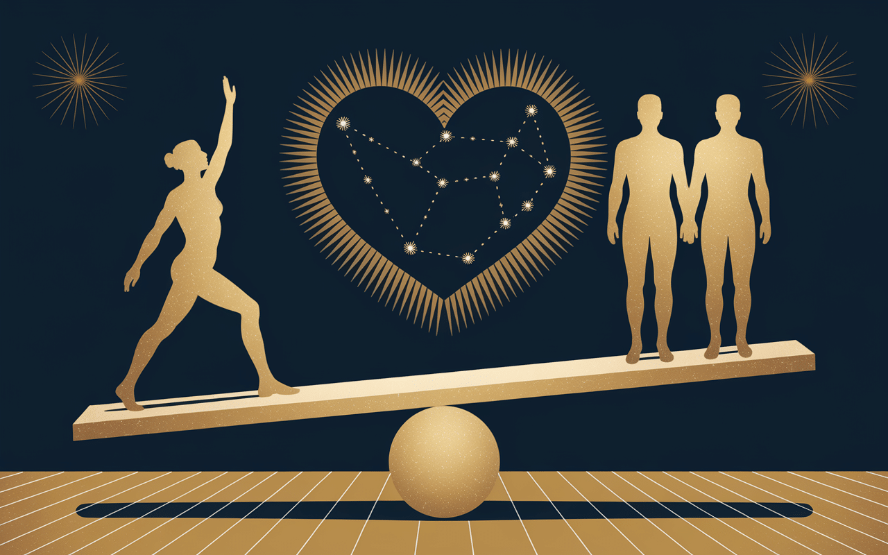 Balance avec silhouette et union symbolisant 16h16 signification amour