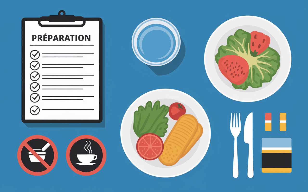 liste preparation verre eau repas leger prohibition cafe cigarette prise de sang à jeun