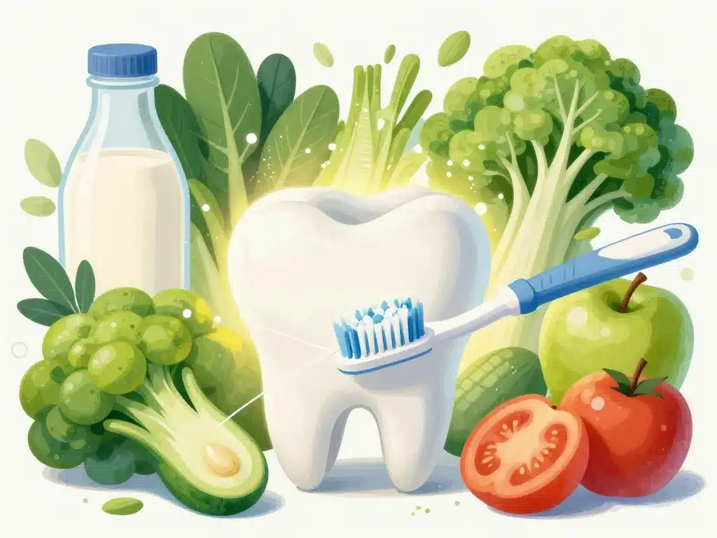 Dent qui se casse carence, image aliments sains et hygiène dentaire