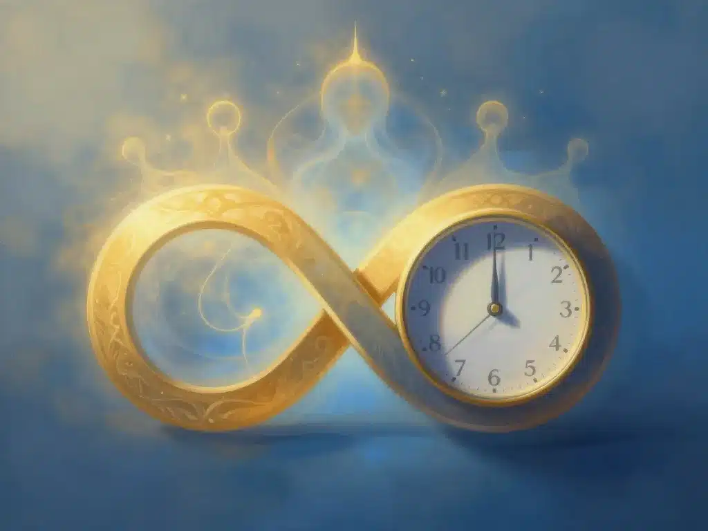 symbole infini et horloge à 08h08 lumière dorée et bleue