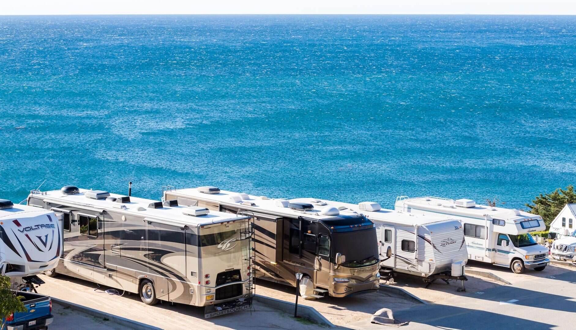 Malibu, California, USA-December 26, 2014. Winter RV camping on cost of California.