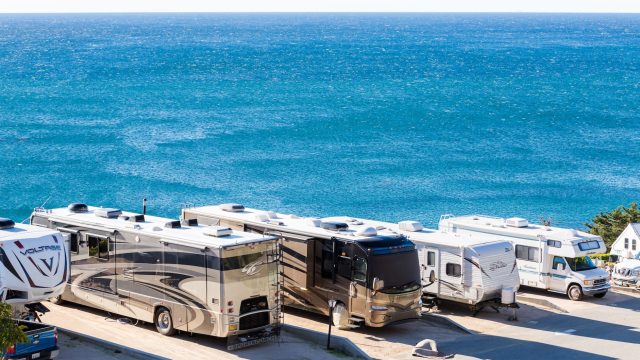 Malibu, California, USA-December 26, 2014. Winter RV camping on cost of California.