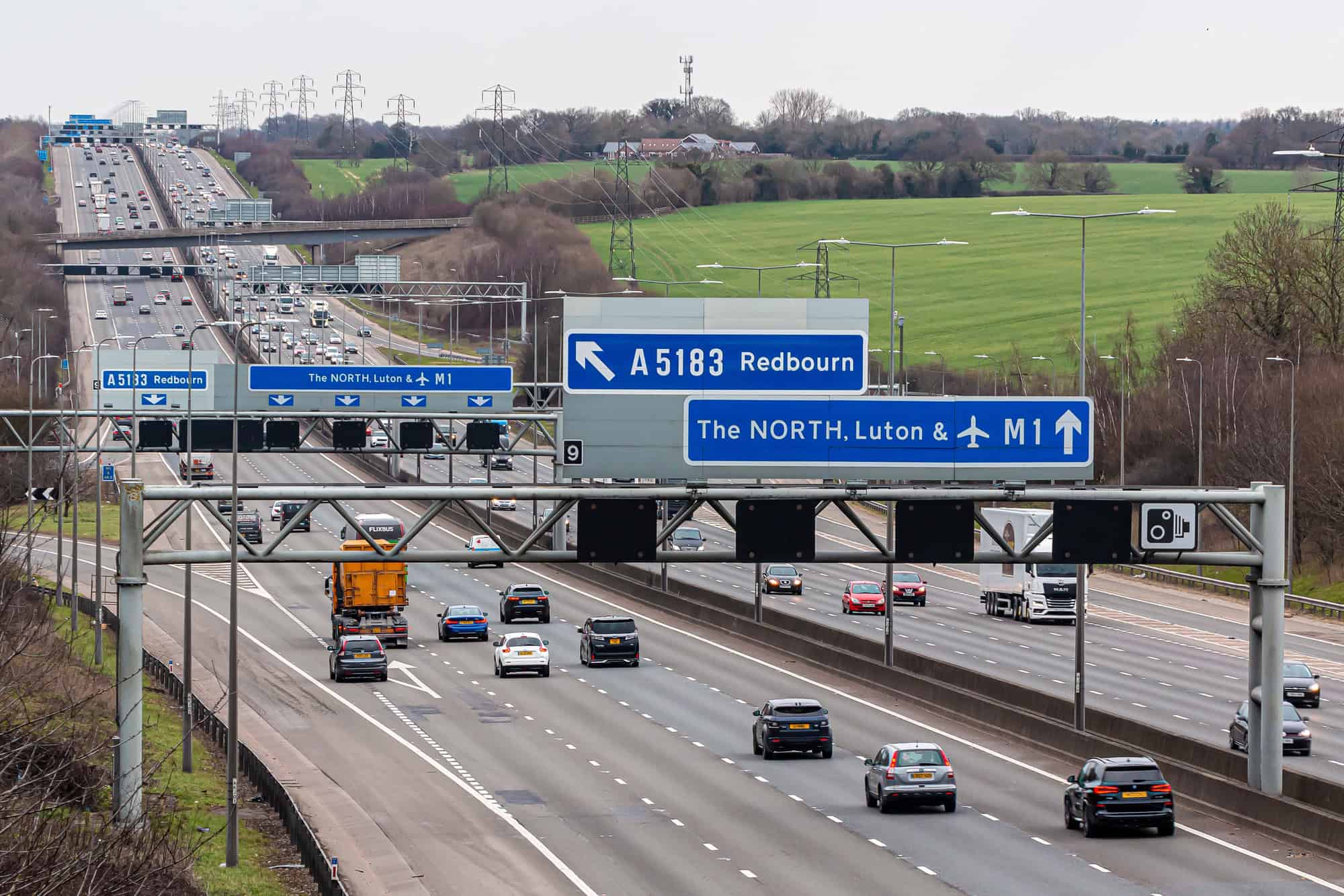 Afternoon traffic on busy British motorway M1