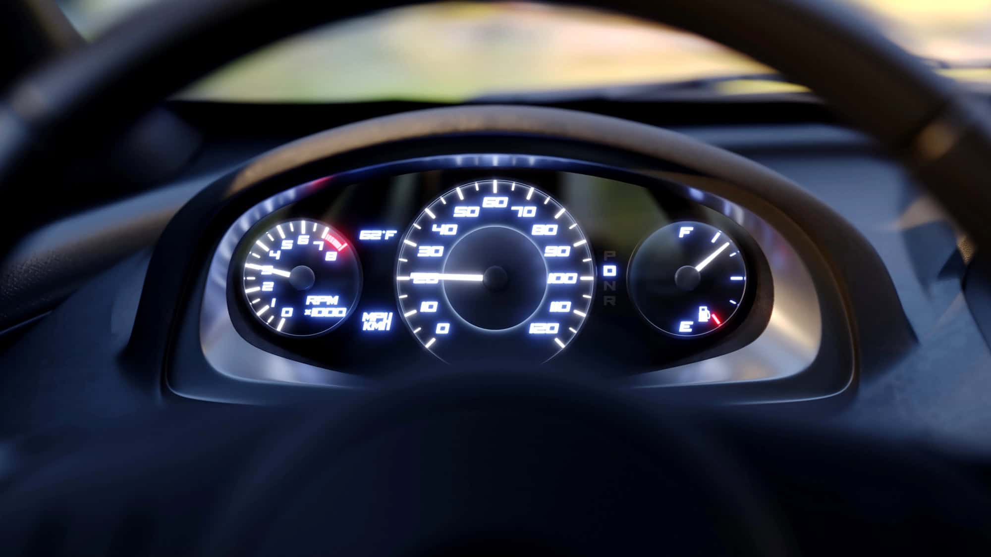 The car pics up speed, the load on the engine, tachometer, dashboard