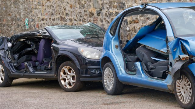 Car crash vehicles ready to be scrapped
