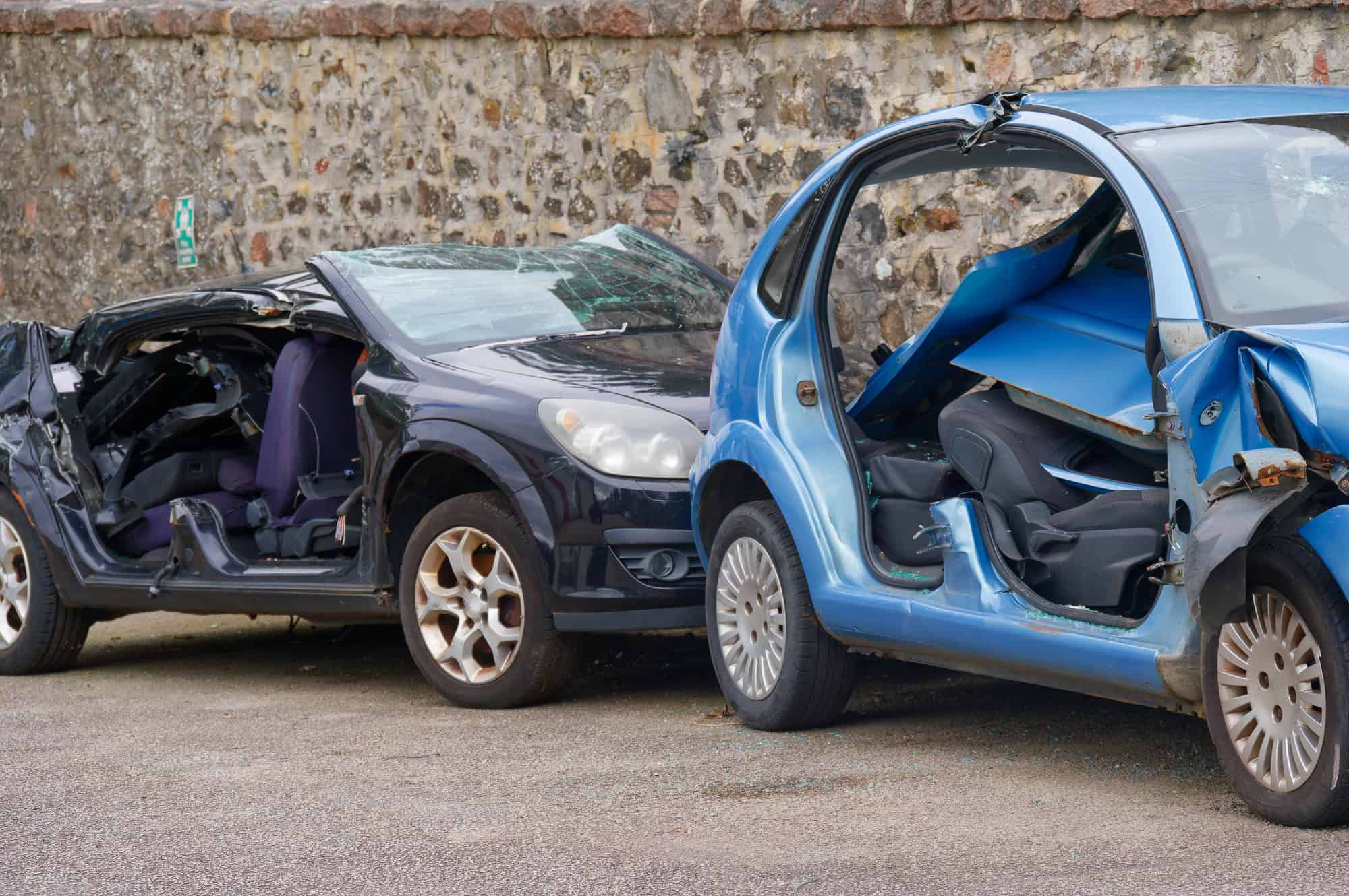 Car crash vehicles ready to be scrapped