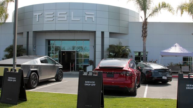 Costa Mesa, Californis - USA- Saturday March 29, 2025: Tesla Electric Car Dealership.