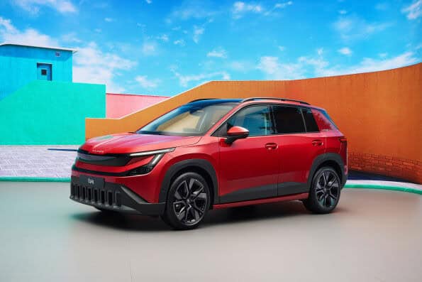 Skoda Epiq all-electric entry-level SUV front three-quarter view in UK specification