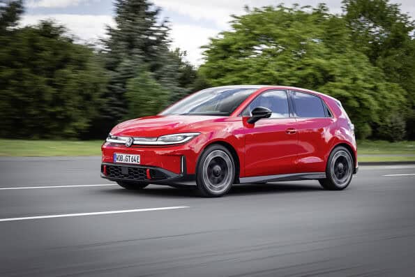 Volkswagen ID. Polo GTI in red front three-quarter view