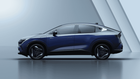 2027 Mitsubishi Eclipse Sportback electric SUV in blue, side profile