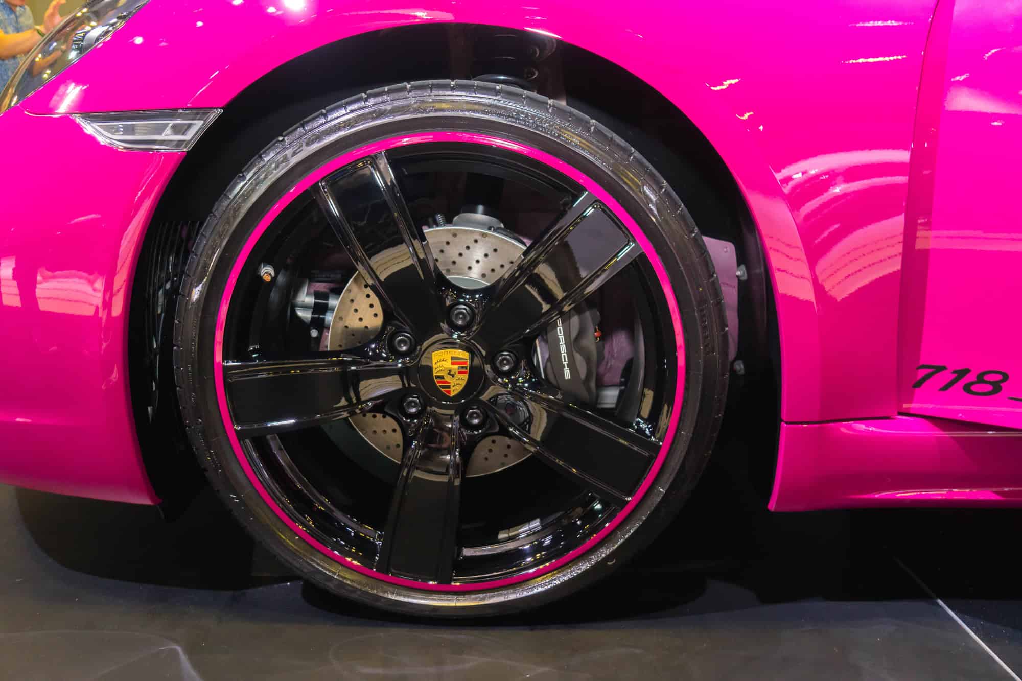 Rims and tyre from Porsche 718 Pink Boxster at the Singapore Motor Show — Photo by faizzaki