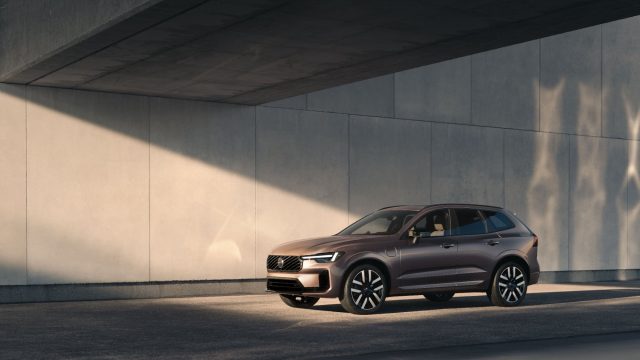 The new Volvo XC60 plug-in hybrid parked under a concrete structure