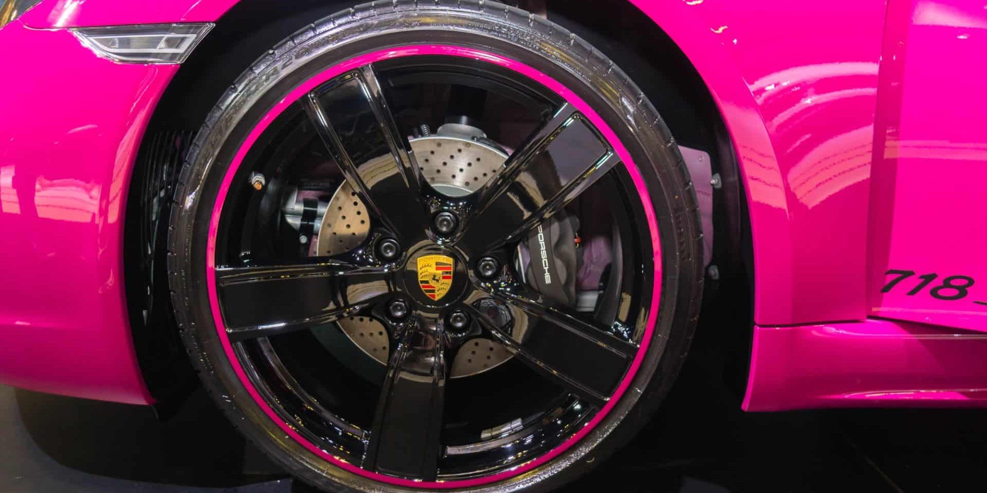 Rims and tyre from Porsche 718 Pink Boxster at the Singapore Motor Show — Photo by faizzaki
