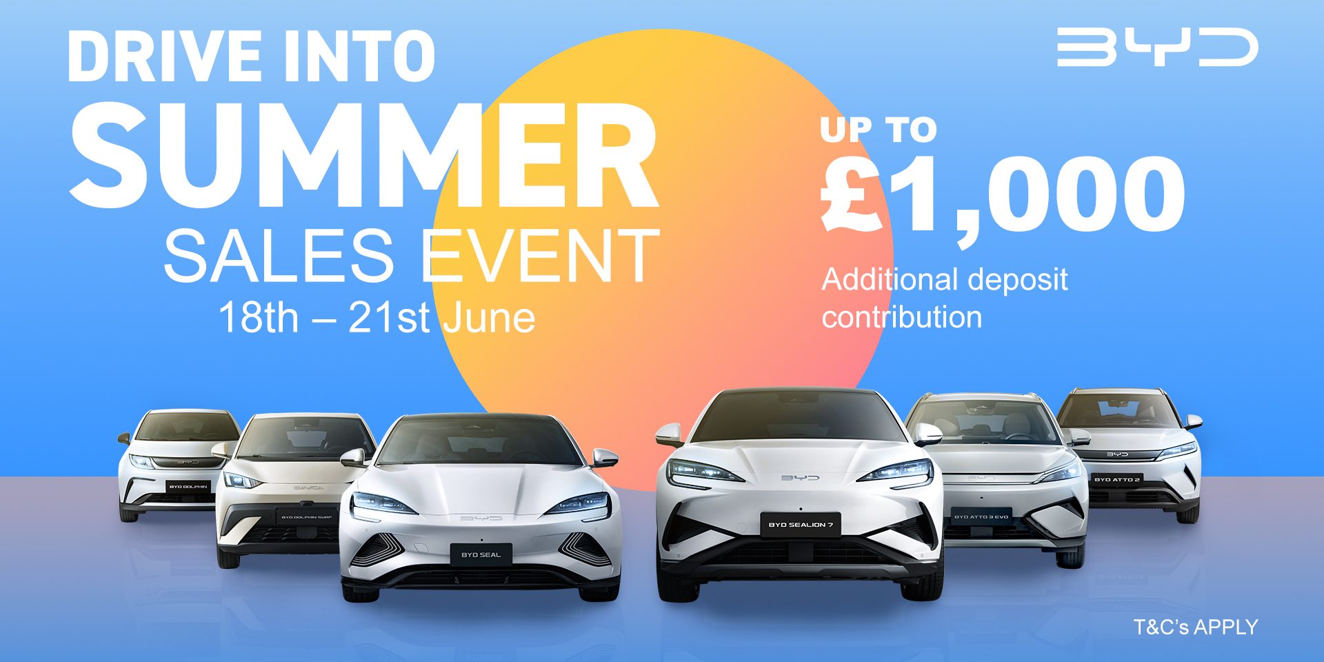 Up to £1,000 off BYD’s entire range in the Drive Into Summer Sales Event