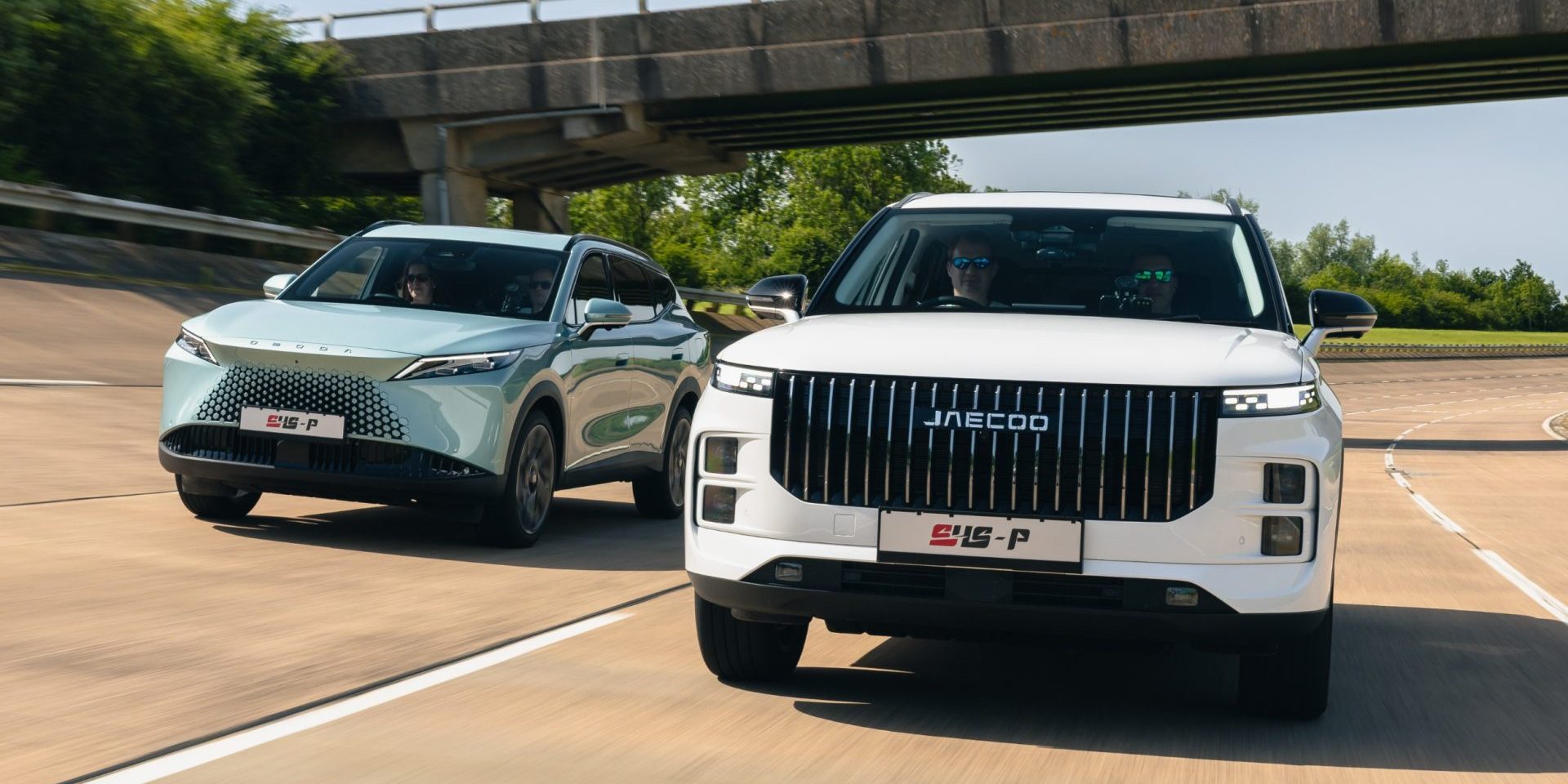 JAECOO 7 and OMODA 7 SHS-P plug-in hybrid SUVs on UTAC Millbrook proving ground