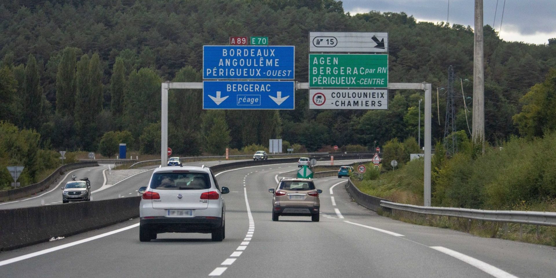 Car approaching French toll booth on motorway
