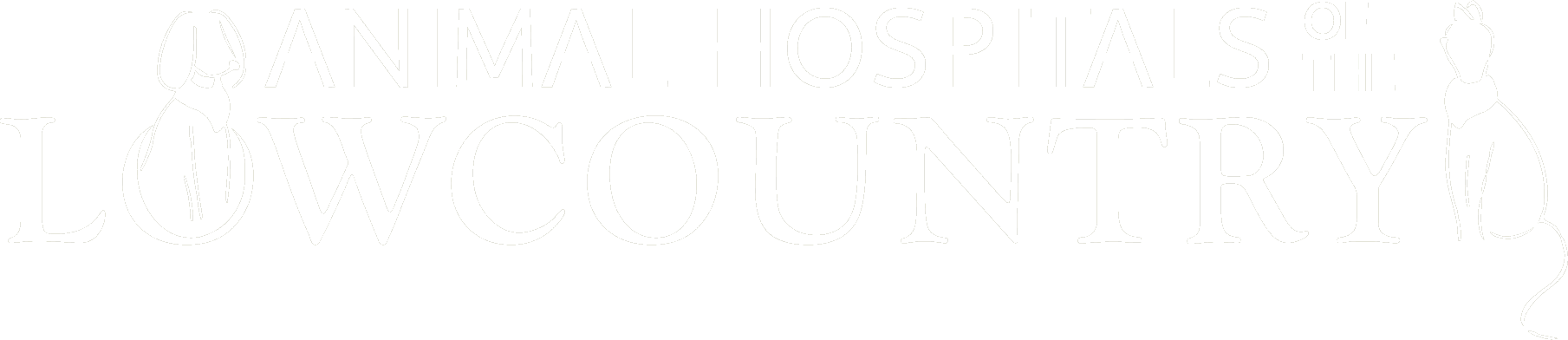 The image displays the phrase "vet hospitals of lowcountry" in large, lightly colored, upper-case letters with a shadow effect on an almost white background.