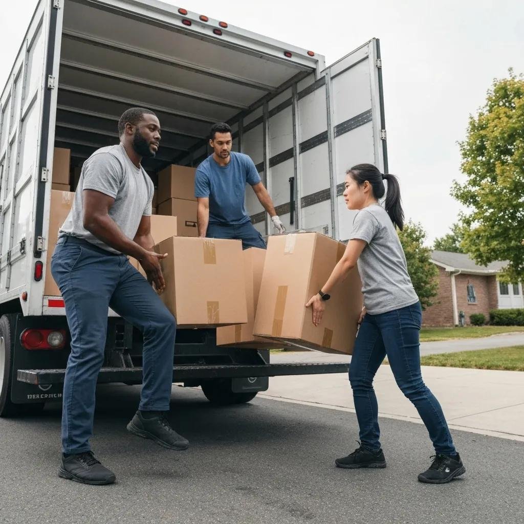 Professional movers loading furniture into a truck for a local move