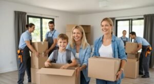 Family packing for a residential move, highlighting the ease and joy of professional moving services