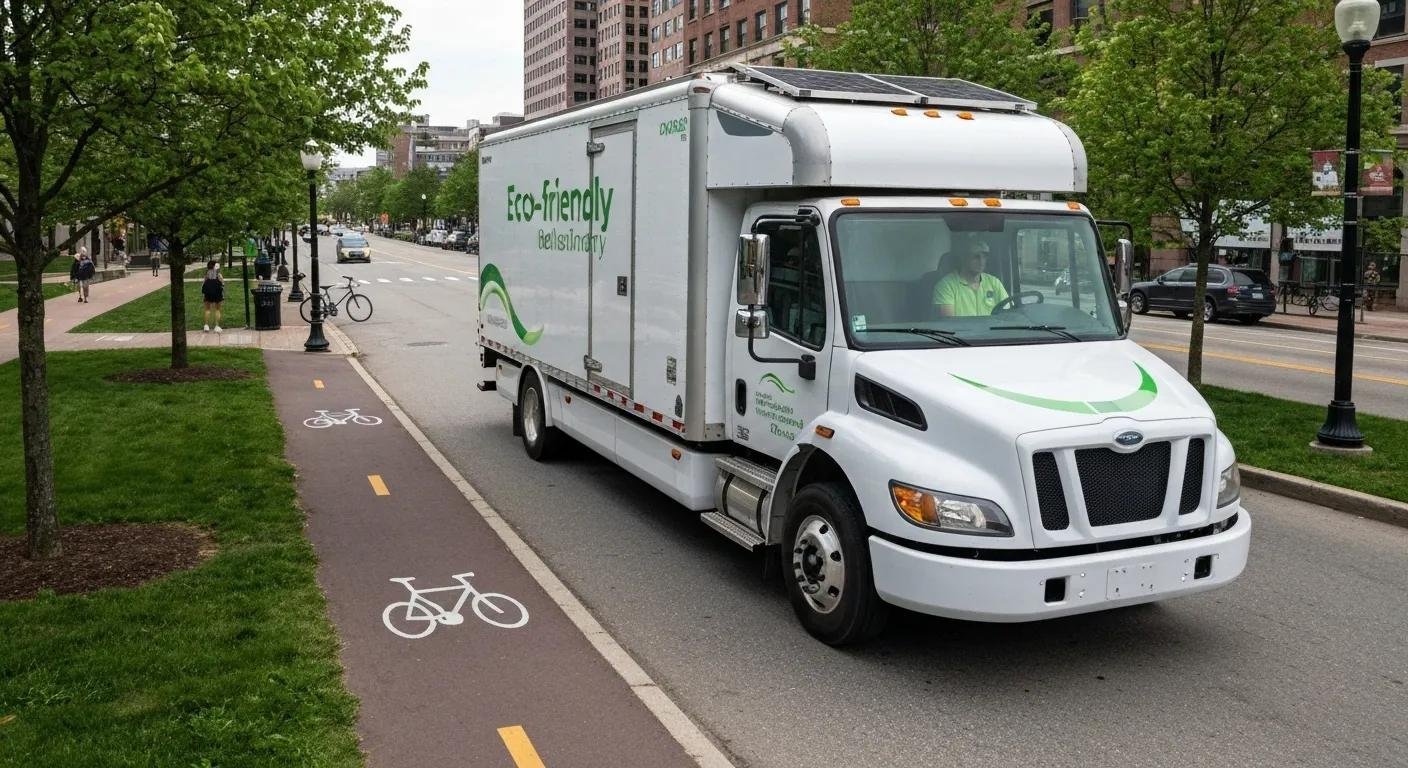 Fuel-efficient moving truck in Boston showcasing eco-friendly relocation practices