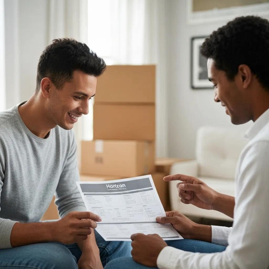 Client reviewing a moving estimate with a Horizon Boston Movers team member in a living room setting