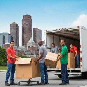 Professional movers in Boston packing furniture into a truck, highlighting customer care and reliability