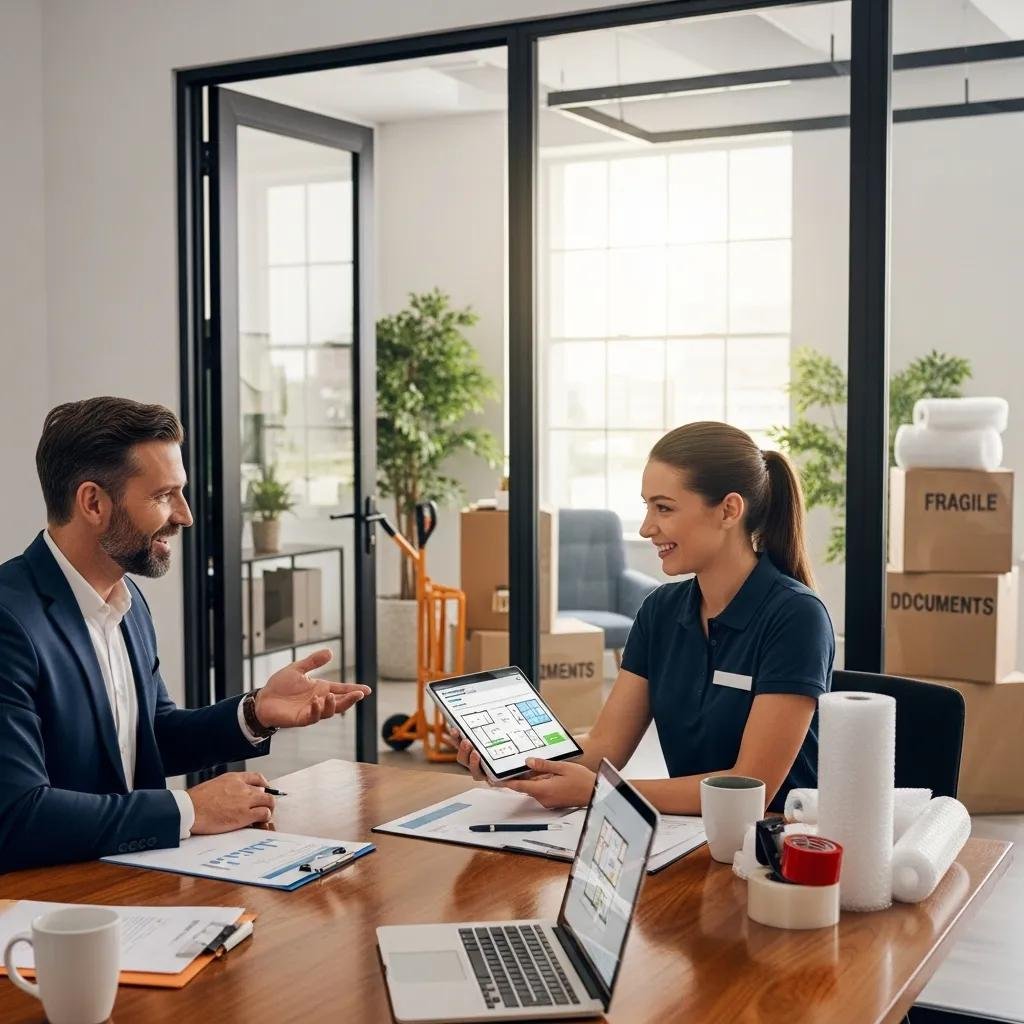 Business owner discussing relocation benefits with a moving consultant