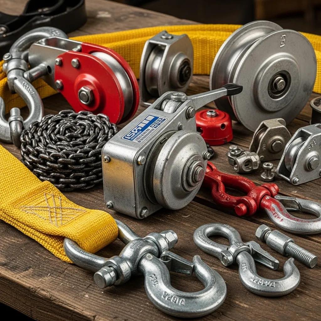 Close-up of rigging gear for safe lifting of heavy items during furniture hoisting