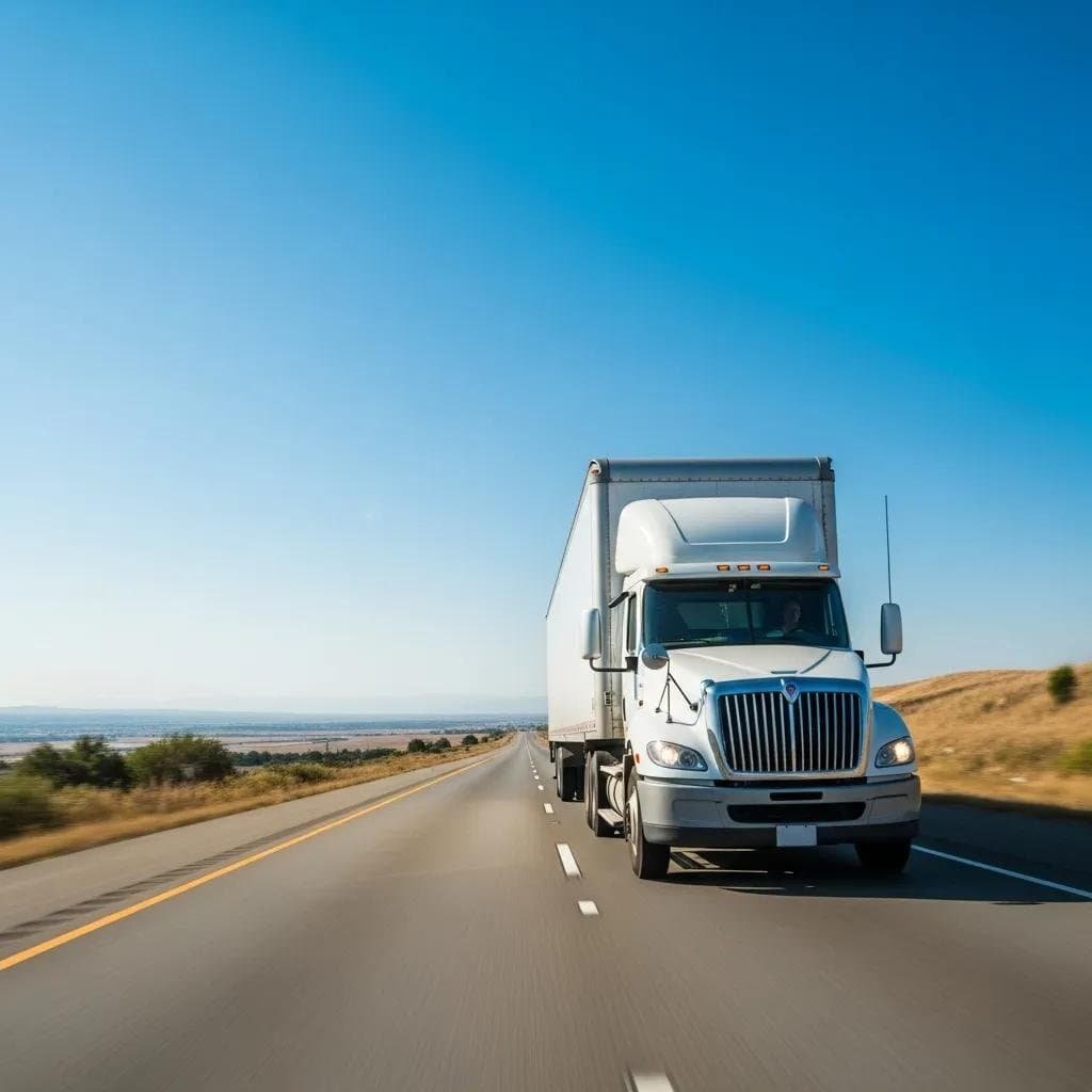 Long-distance moving truck on a highway, symbolizing support for Boston residents relocating