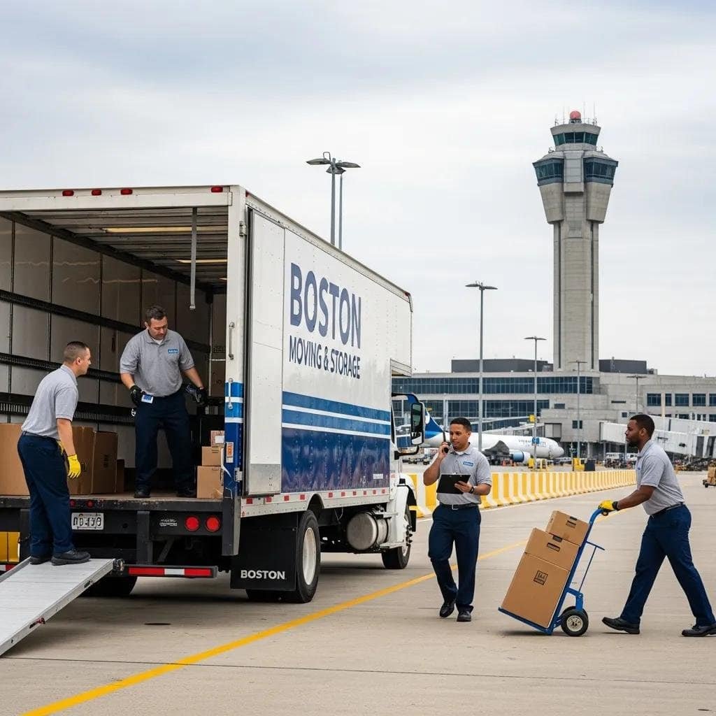 Moving truck near Boston Logan Airport, illustrating airport area moving expertise