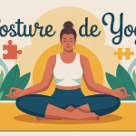 illustration posture de yoga mots fleches sur fond ludique