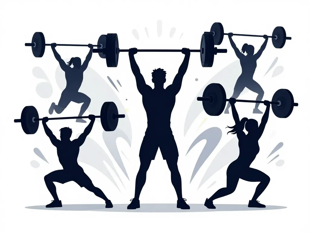 Athlètes exécutent power snatches en salle, ambiance énergie