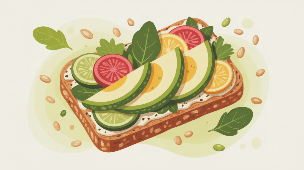tartine avocat healthy pain complet avocat graines légumes illustration moderne